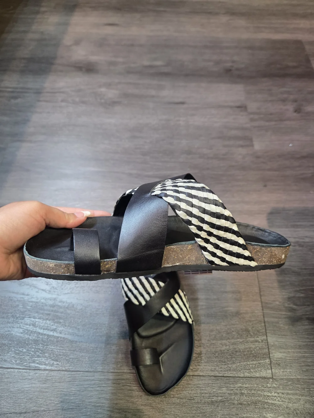 New Men Black Woven Strap Slide Sandals